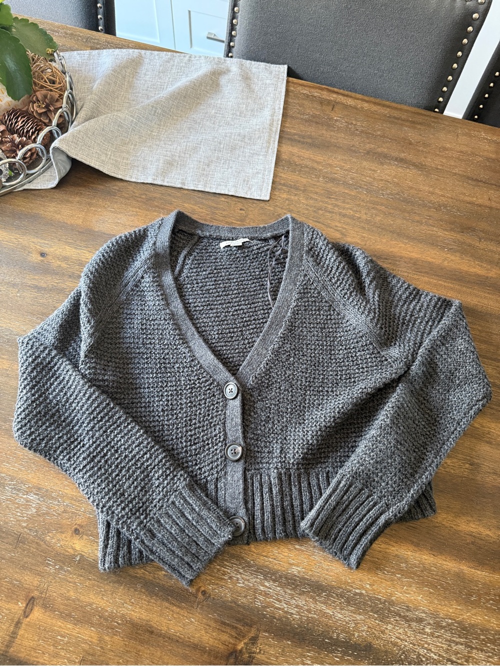 American Eagle Outfitters Dark Gray  V‑Neck Button Cardigan
